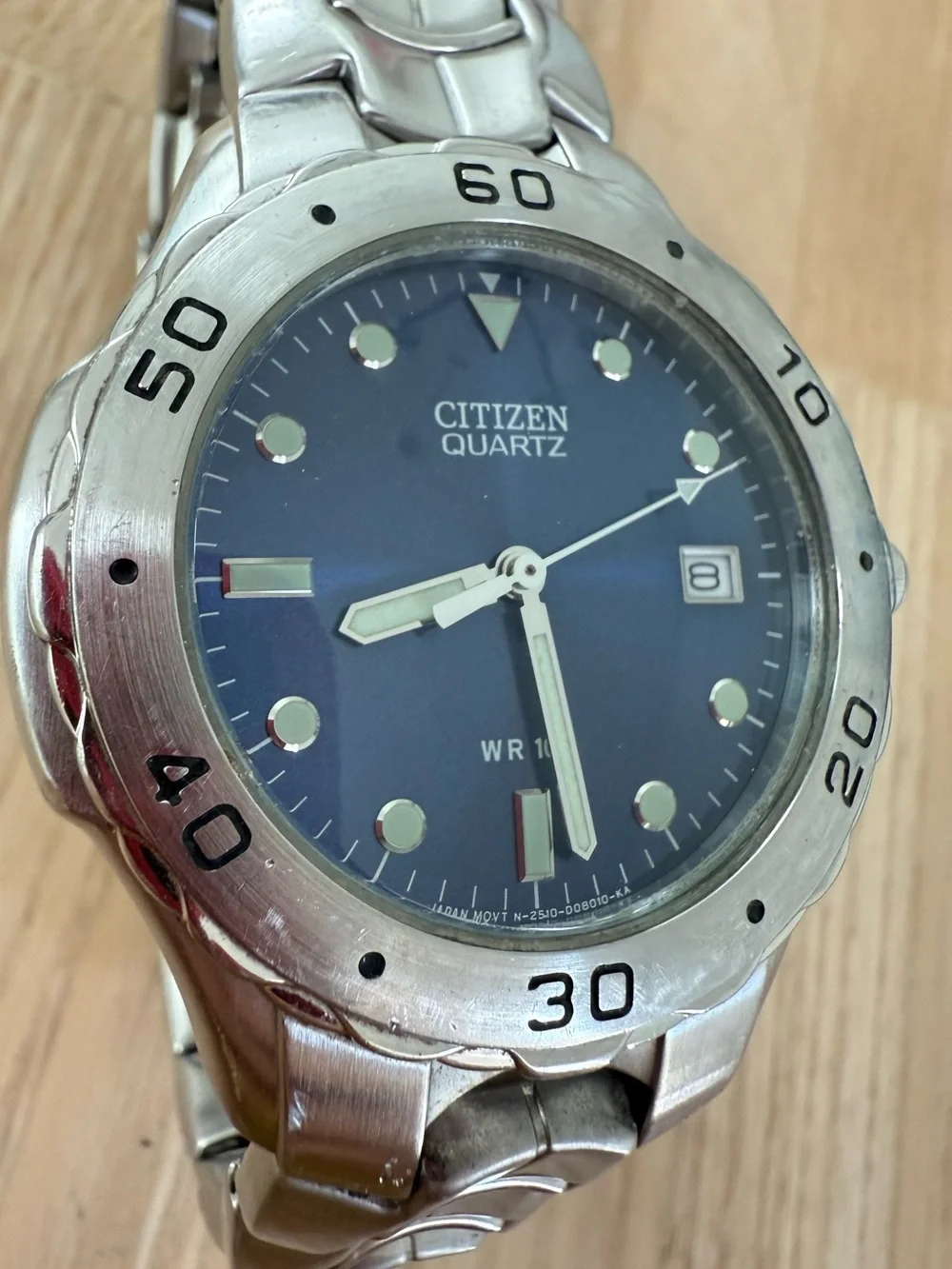 Citizen mens blue dial stainless steel watch NEW BATTERY